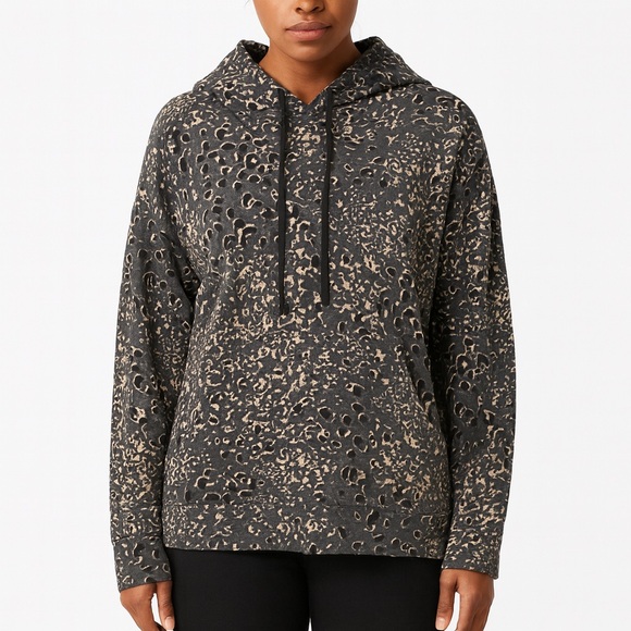 Sundry Tops - Sundry Leopard Animal Print Dark Gray Relaxed Fit Hoodie Sweatshirt Size 0/XS